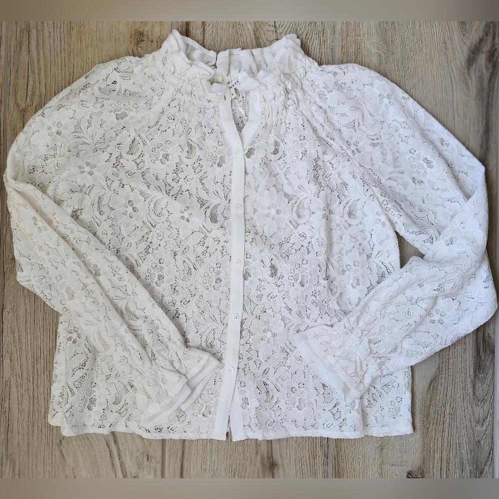 After Market White Lace Button Down Shirt Women's Size S